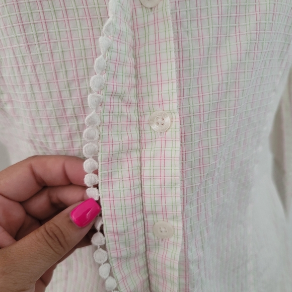Lilly Pulitzer Colorful Pinstripe Button Up Blouse, Size 6 - Picture 8 of 13